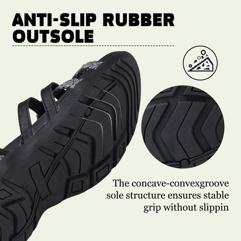 image:imageMaxome Sandales de randonne pour femme confortables et lgres pour la marche dt avec sangles fermeture autoagrippante idales pour la plageGris Noir