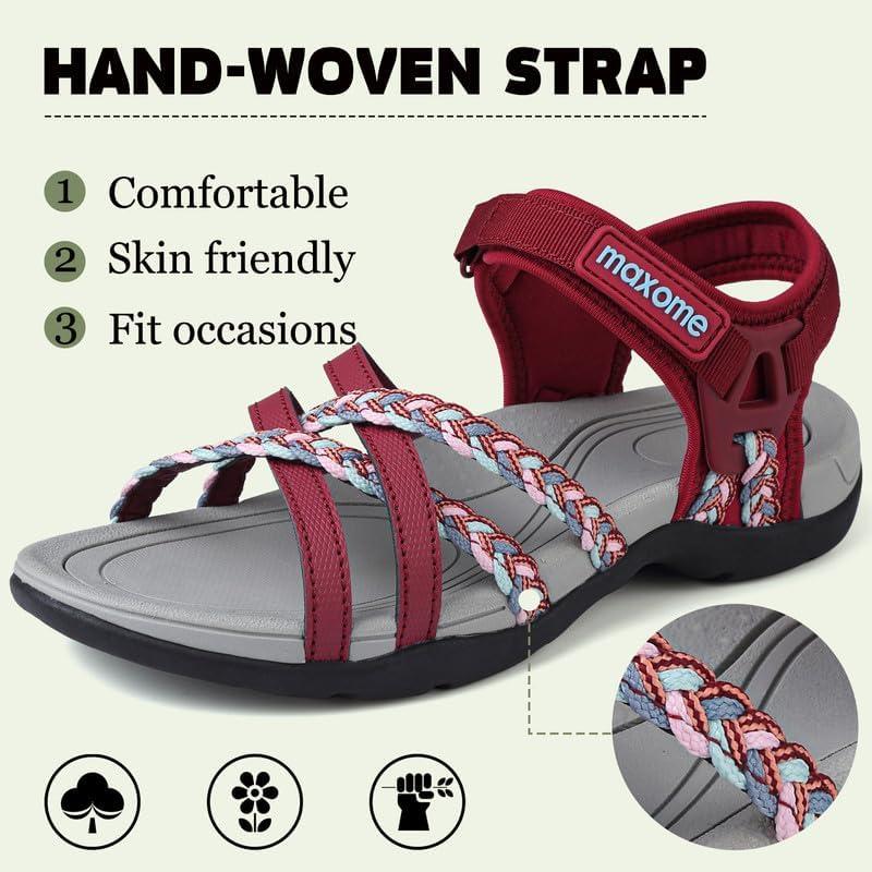 image:imageMaxome Sandales de randonne pour femme confortables et lgres pour la marche dt avec sangles fermeture autoagrippante idales pour la plageRouge Bordeaux Blanc