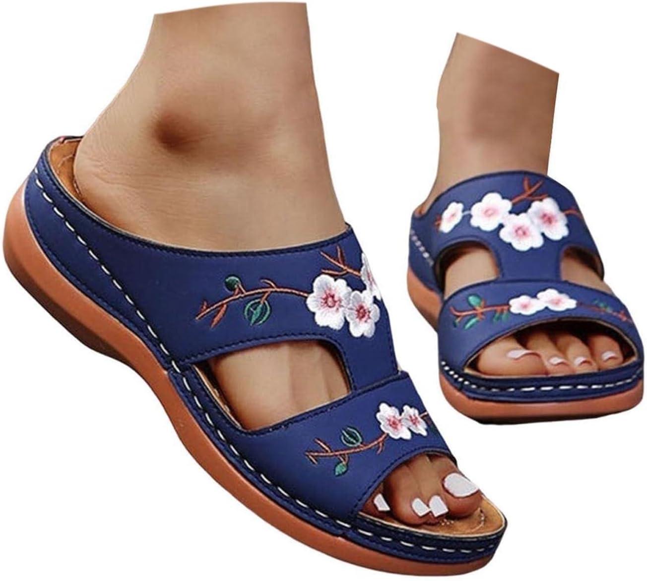 image:imageMules Femmes t Confortable Sandales en Cuir pour Femme Chausson Bout Ouvert Compenses Plateforme Pantoufles De Plage Et Claquettes De Piscine Femme Orthopdiques ChaussonsBleu
