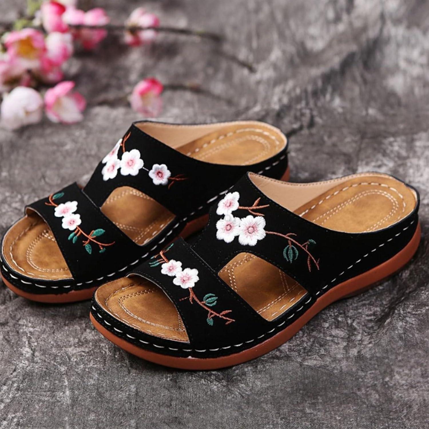 image:imageMules Femmes t Confortable Sandales en Cuir pour Femme Chausson Bout Ouvert Compenses Plateforme Pantoufles De Plage Et Claquettes De Piscine Femme Orthopdiques ChaussonsLe Noir
