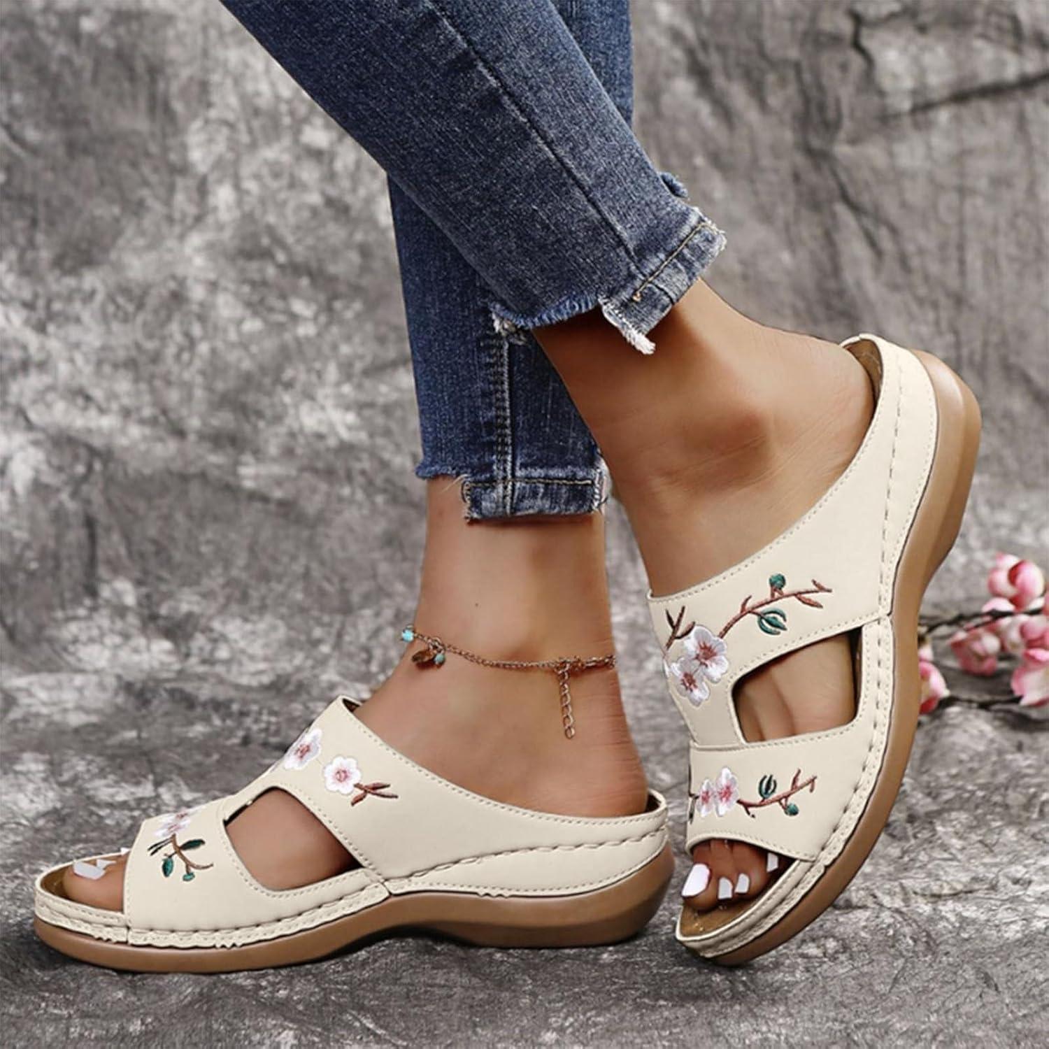 image:imageMules Femmes t Confortable Sandales en Cuir pour Femme Chausson Bout Ouvert Compenses Plateforme Pantoufles De Plage Et Claquettes De Piscine Femme Orthopdiques ChaussonsBlanc