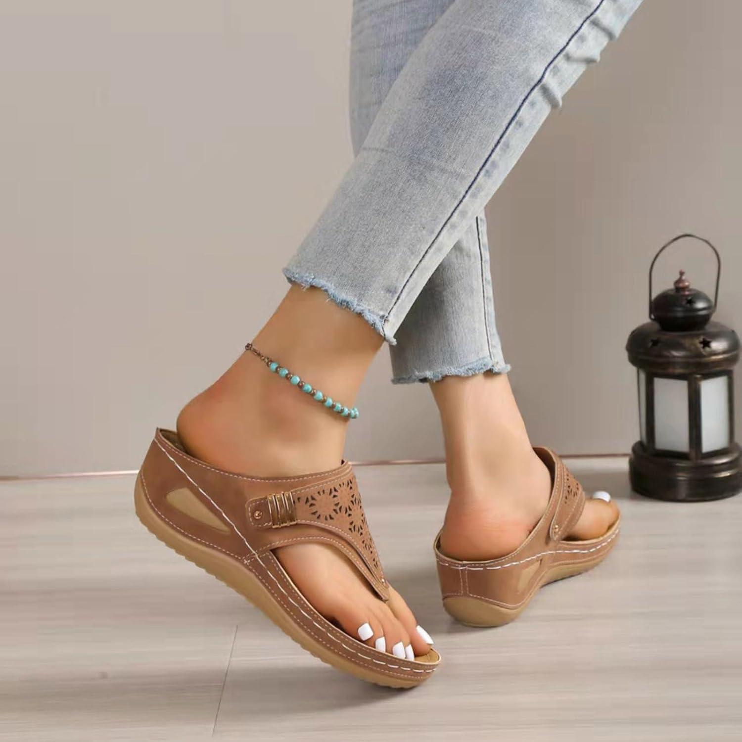 image:imageMules Femmes t Confortable Sandales en Cuir pour Femme Chausson Bout Ouvert Compenses Plateforme Pantoufles De Plage Et Claquettes De Piscine Femme Orthopdiques ChaussonsY Brun