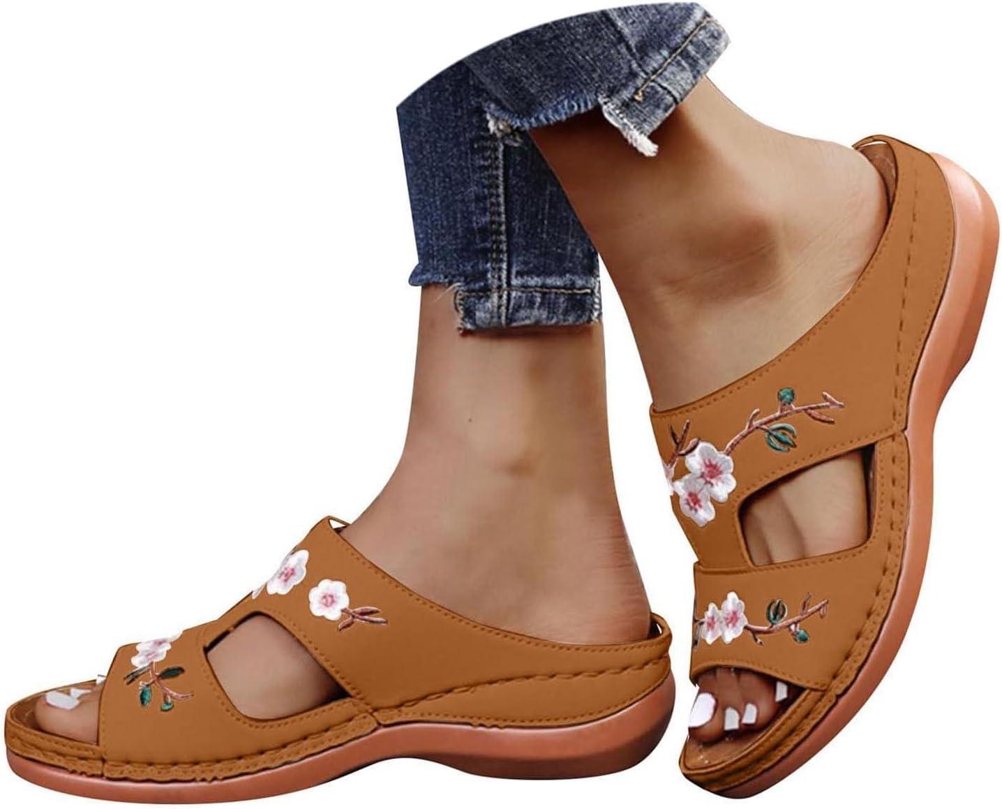 image:imageMules Femmes t Confortable Sandales en Cuir pour Femme Chausson Bout Ouvert Compenses Plateforme Pantoufles De Plage Et Claquettes De Piscine Femme Orthopdiques ChaussonsBrun
