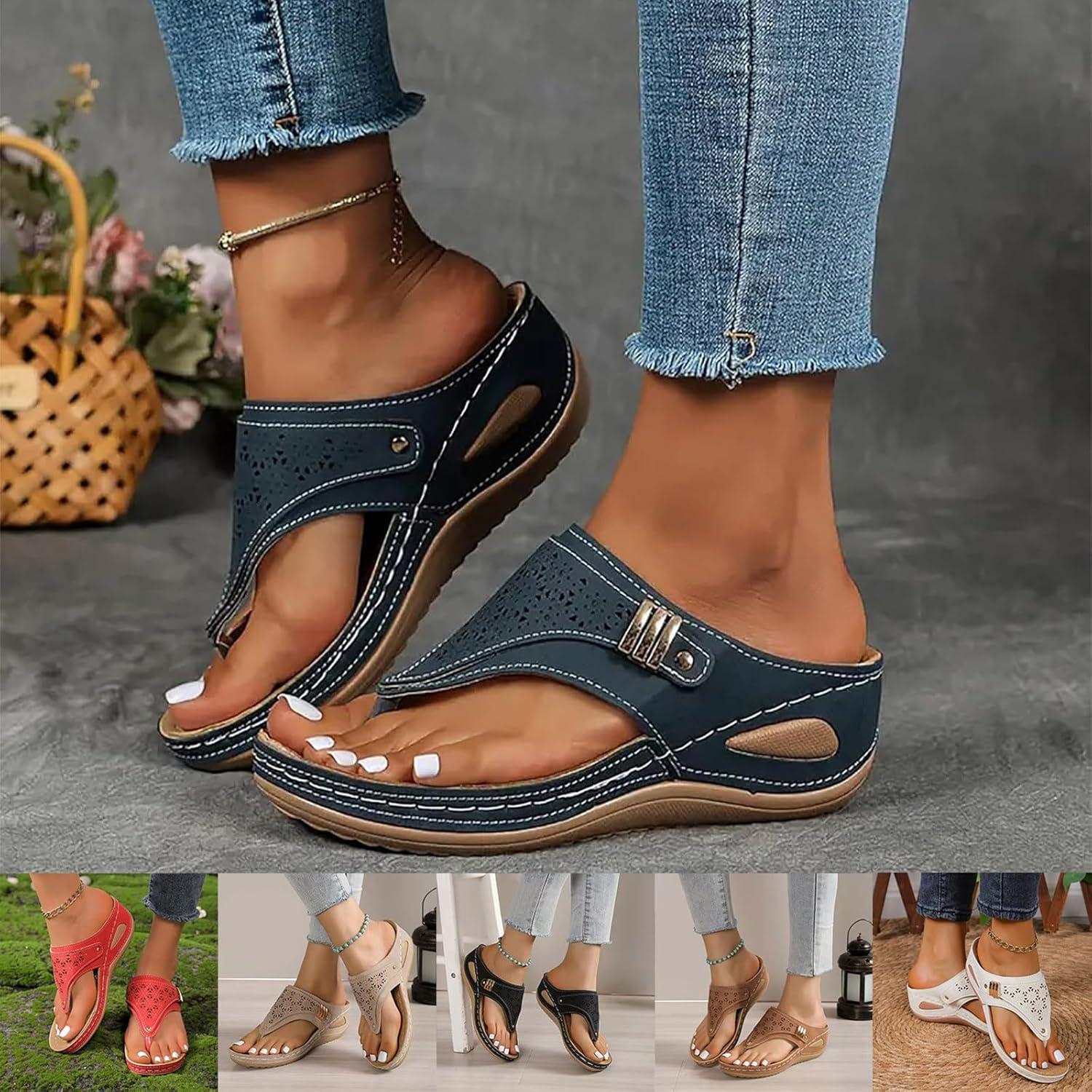 image:imageMules Femmes t Confortable Sandales en Cuir pour Femme Chausson Bout Ouvert Compenses Plateforme Pantoufles De Plage Et Claquettes De Piscine Femme Orthopdiques ChaussonsY Marine