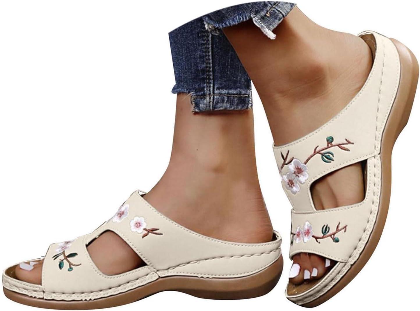 image:imageMules Femmes t Confortable Sandales en Cuir pour Femme Chausson Bout Ouvert Compenses Plateforme Pantoufles De Plage Et Claquettes De Piscine Femme Orthopdiques ChaussonsBlanc