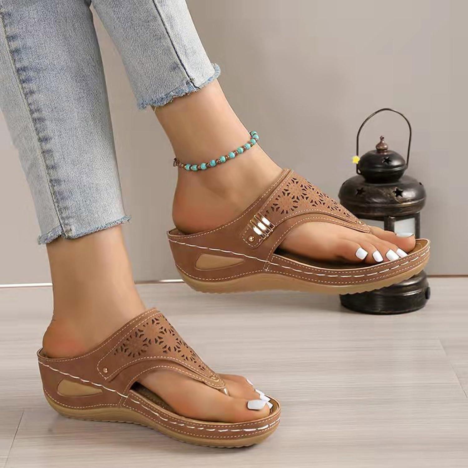 image:imageMules Femmes t Confortable Sandales en Cuir pour Femme Chausson Bout Ouvert Compenses Plateforme Pantoufles De Plage Et Claquettes De Piscine Femme Orthopdiques ChaussonsY Brun