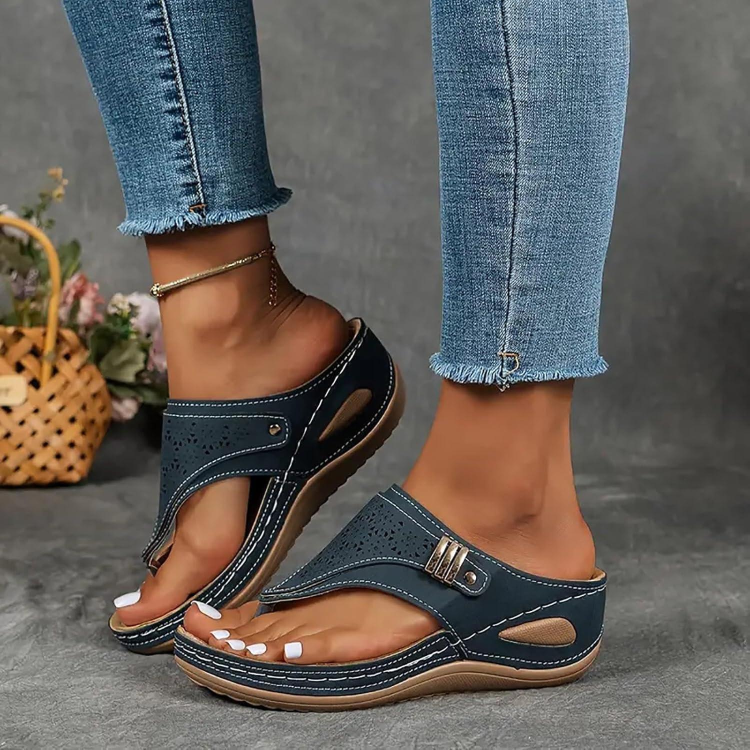 image:imageMules Femmes t Confortable Sandales en Cuir pour Femme Chausson Bout Ouvert Compenses Plateforme Pantoufles De Plage Et Claquettes De Piscine Femme Orthopdiques ChaussonsY Marine