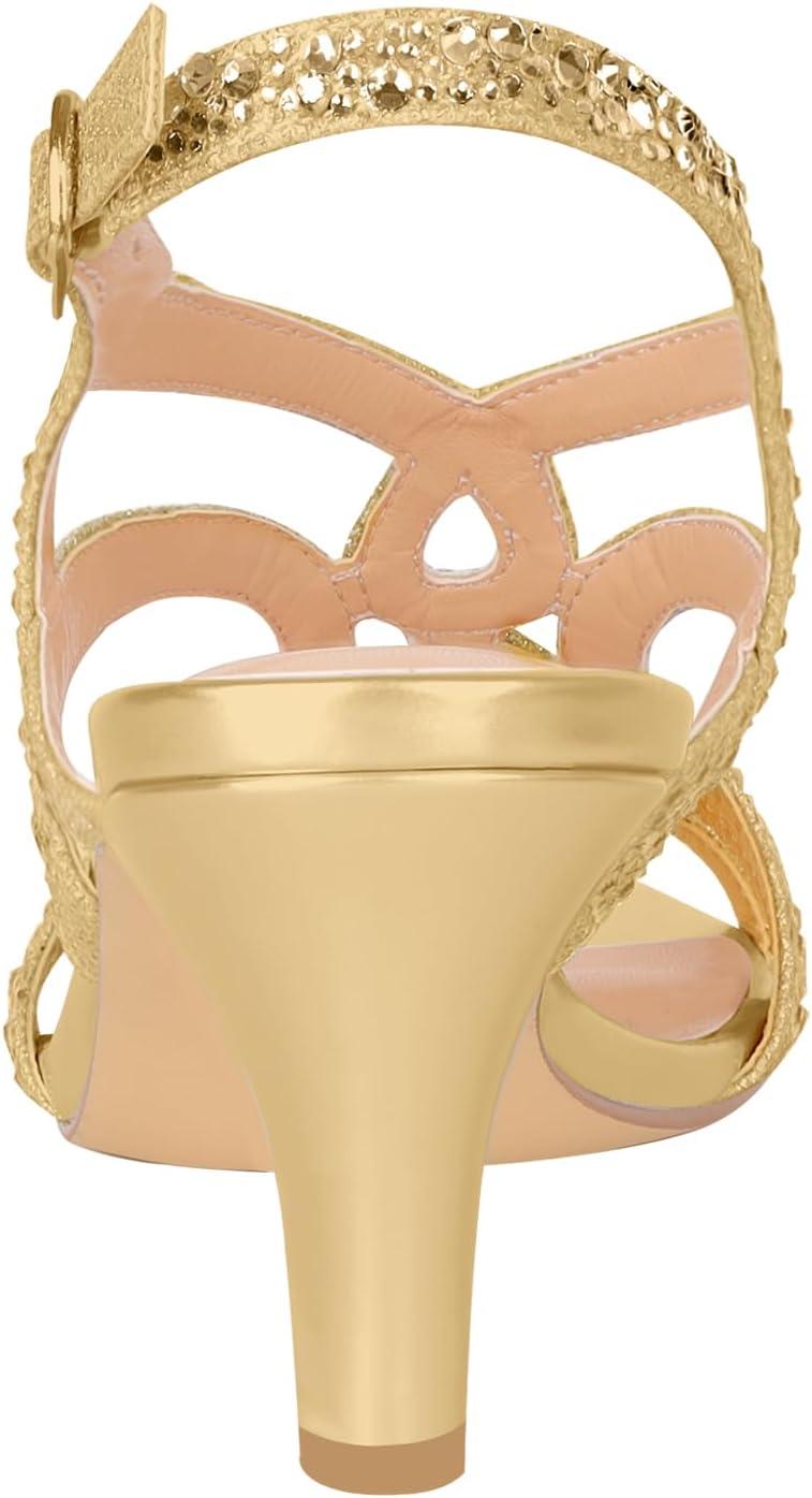 image:imagePIZZ ANNU Amelia Sandales Femme t Confortable Et NuPieds Confort Talon Chic Mariage Chaussures Slingback Bout Ouvert avec Strass Brillants pour Crmonie Et SoireDor