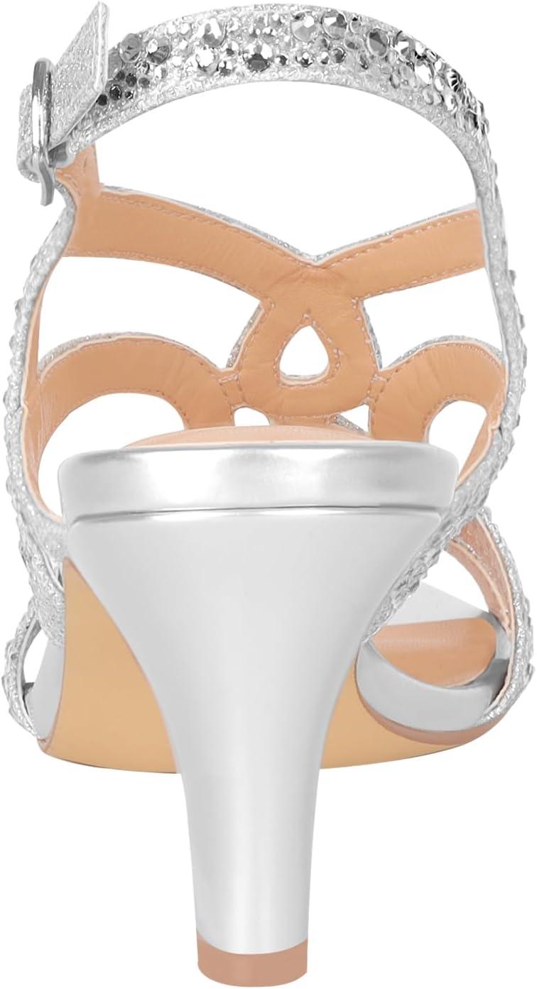 image:imagePIZZ ANNU Amelia Sandales Femme t Confortable Et NuPieds Confort Talon Chic Mariage Chaussures Slingback Bout Ouvert avec Strass Brillants pour Crmonie Et SoireArgent