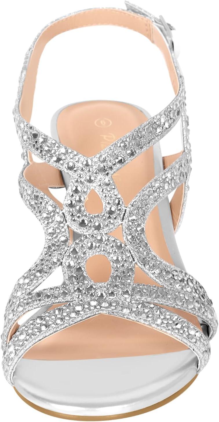 image:imagePIZZ ANNU Amelia Sandales Femme t Confortable Et NuPieds Confort Talon Chic Mariage Chaussures Slingback Bout Ouvert avec Strass Brillants pour Crmonie Et SoireArgent