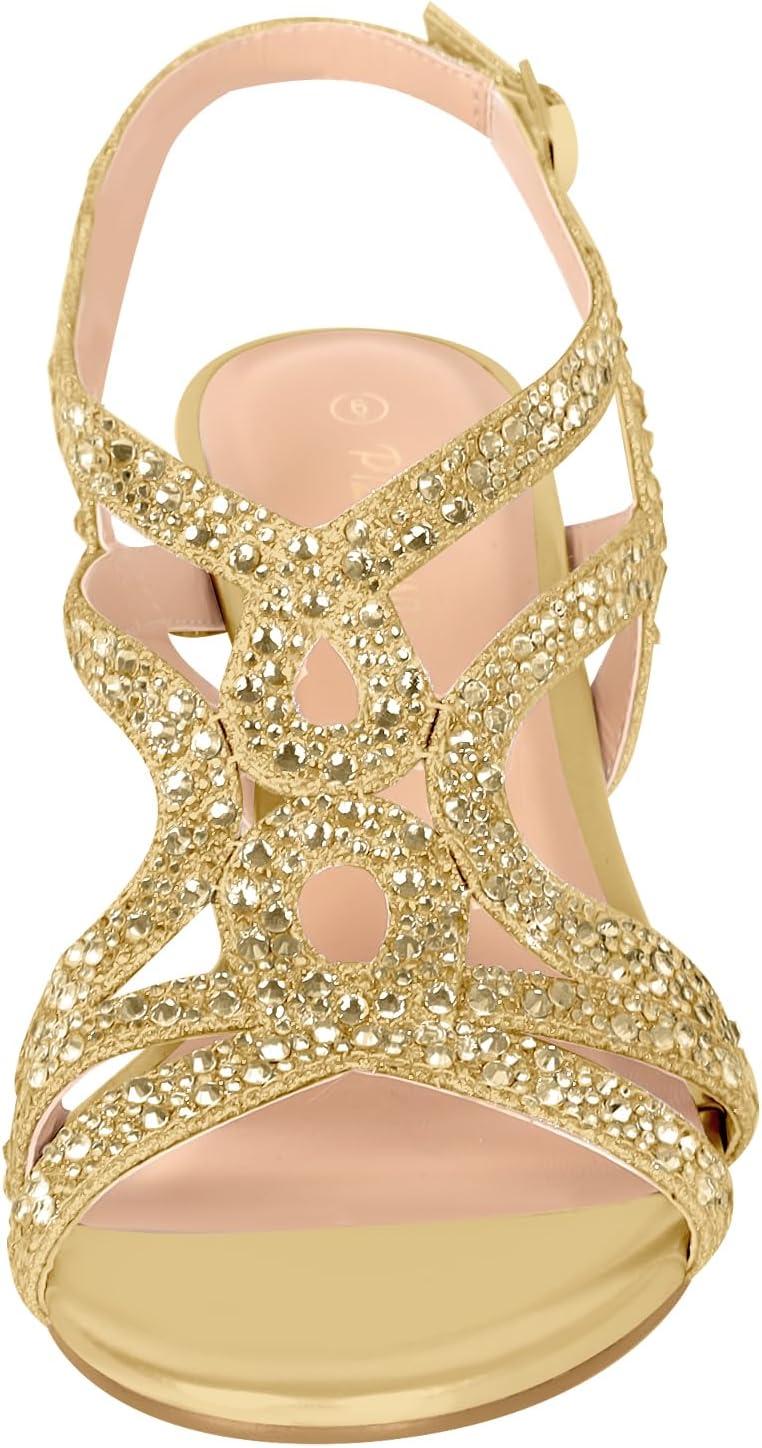 image:imagePIZZ ANNU Amelia Sandales Femme t Confortable Et NuPieds Confort Talon Chic Mariage Chaussures Slingback Bout Ouvert avec Strass Brillants pour Crmonie Et SoireDor