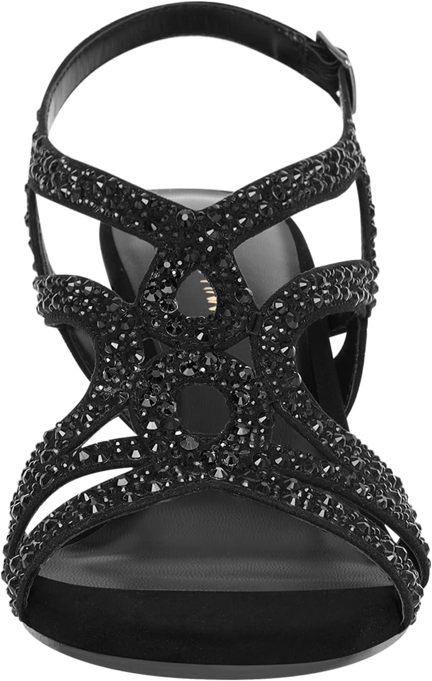 image:imagePIZZ ANNU Amelia Sandales Femme t Confortable Et NuPieds Confort Talon Chic Mariage Chaussures Slingback Bout Ouvert avec Strass Brillants pour Crmonie Et SoireNoir