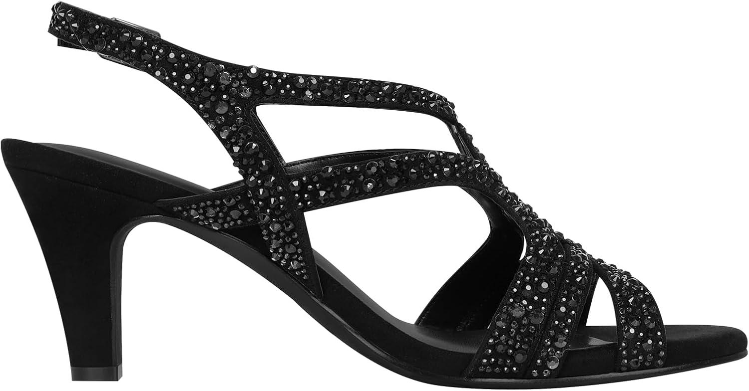 image:imagePIZZ ANNU Amelia Sandales Femme t Confortable Et NuPieds Confort Talon Chic Mariage Chaussures Slingback Bout Ouvert avec Strass Brillants pour Crmonie Et SoireNoir