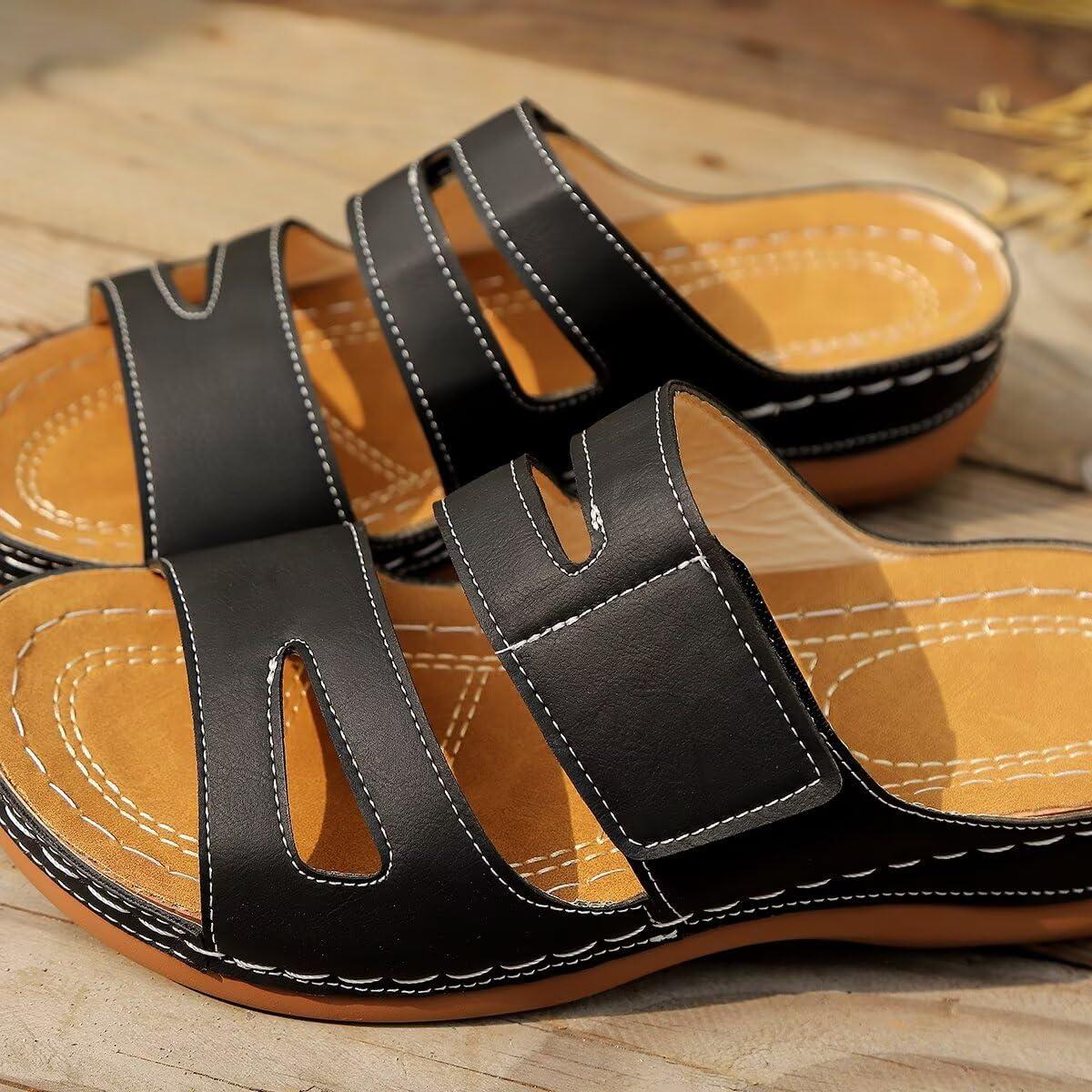 image:imageSandales Bohme pour femme Plateforme antidrapante confortable Chaussures dt dcontractes En cuir synthtique respirant Pour la plageNoir