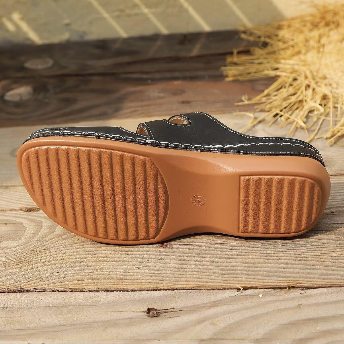 image:imageSandales Bohme pour femme Plateforme antidrapante confortable Chaussures dt dcontractes En cuir synthtique respirant Pour la plageNoir