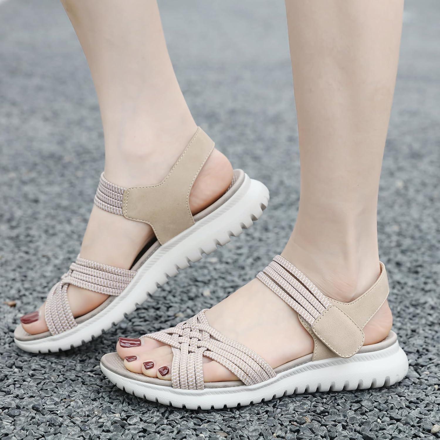 image:imageSandales Sport Femme Mode de Randonne t Bout Ouvert Confortables Chaussures de Plage 3542 EUStyle A Beige