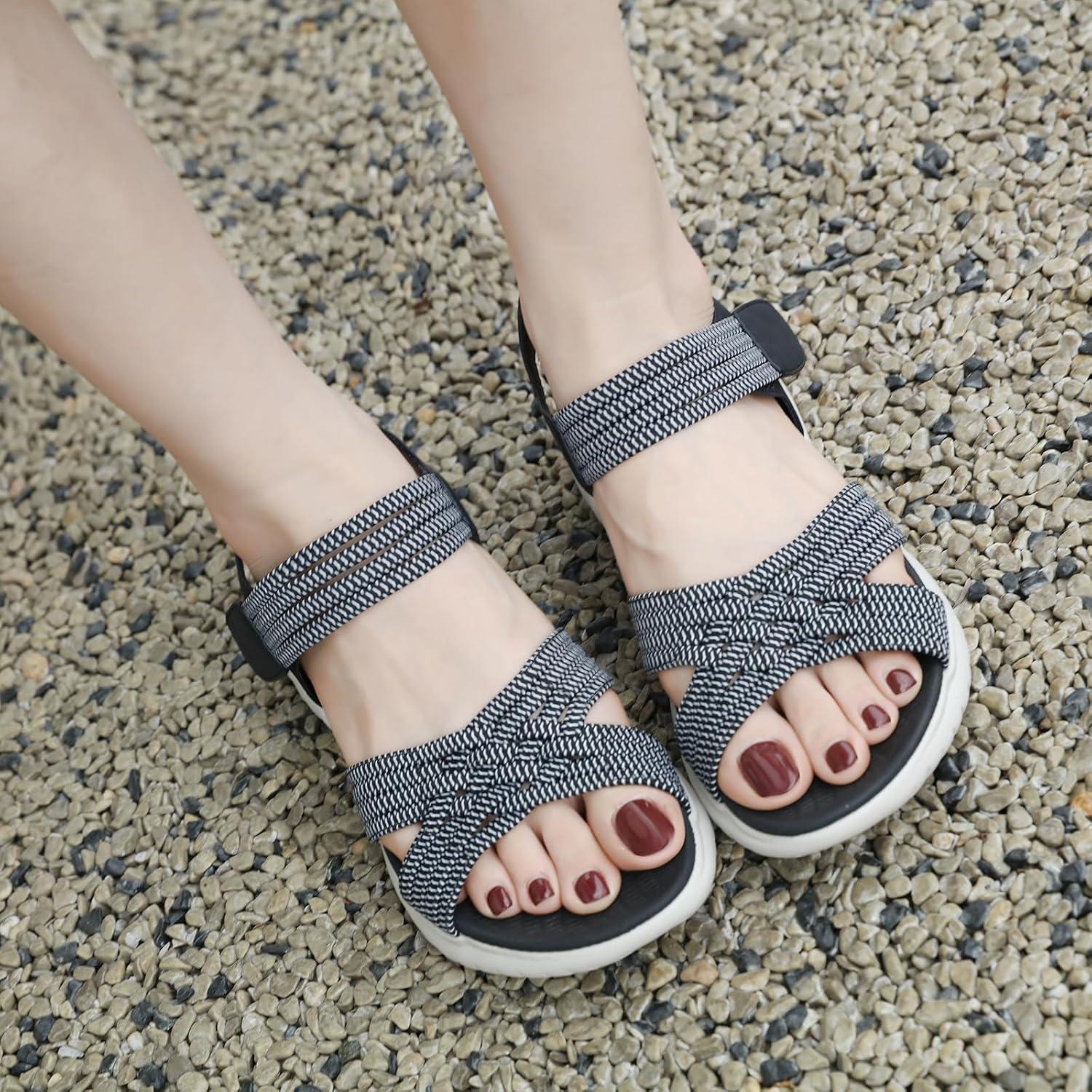 image:imageSandales Sport Femme Mode de Randonne t Bout Ouvert Confortables Chaussures de Plage 3542 EUStyle A Noir