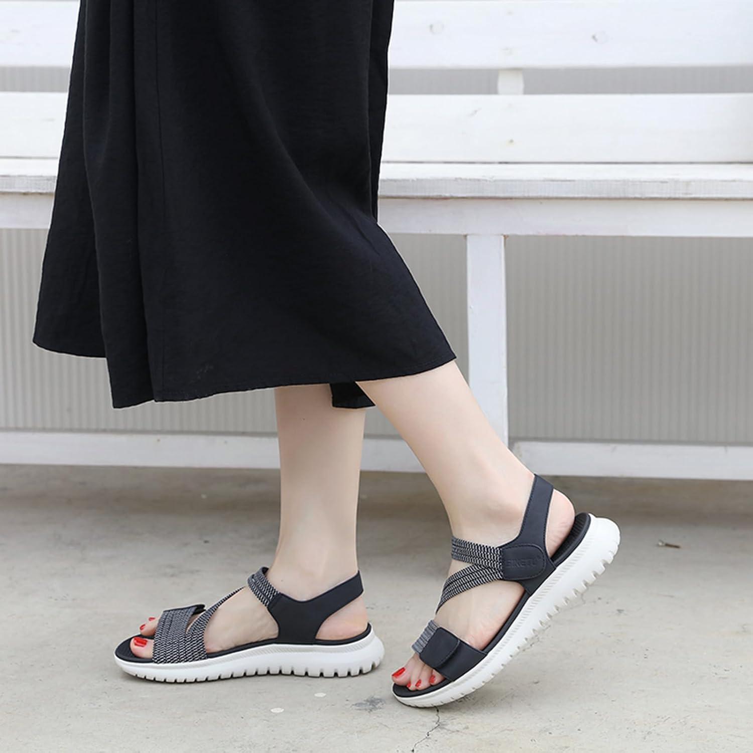 image:imageSandales Sport Femme Mode de Randonne t Bout Ouvert Confortables Chaussures de Plage 3542 EUStyle B Noir