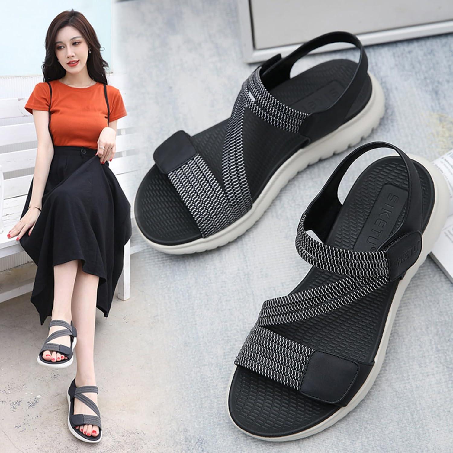 image:imageSandales Sport Femme Mode de Randonne t Bout Ouvert Confortables Chaussures de Plage 3542 EUStyle B Noir