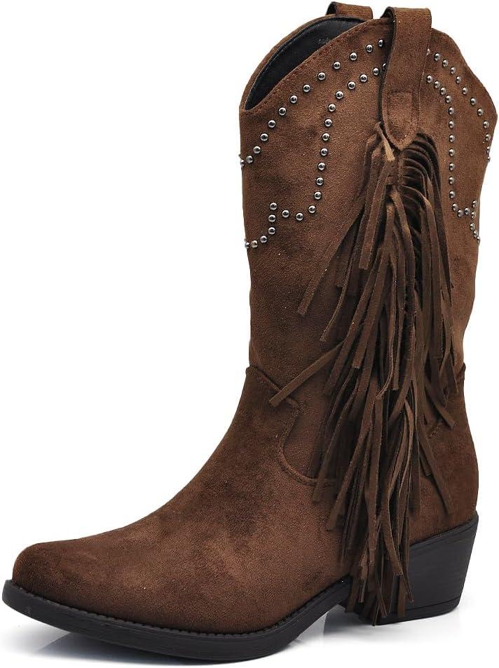 image:imageTexani Cowboy Western Chaussures pour femme Bottes Frange Camperos Etnici 625995 Brown