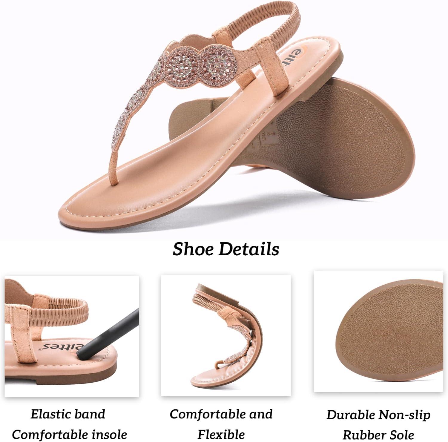 image:imageVeittes sandales boho plates pour femmes Sandales lgantes et confortables bride lastique arrire sabot ouvert sandales tong dt avec strass et sangle de chevilleArgent Fr2307004