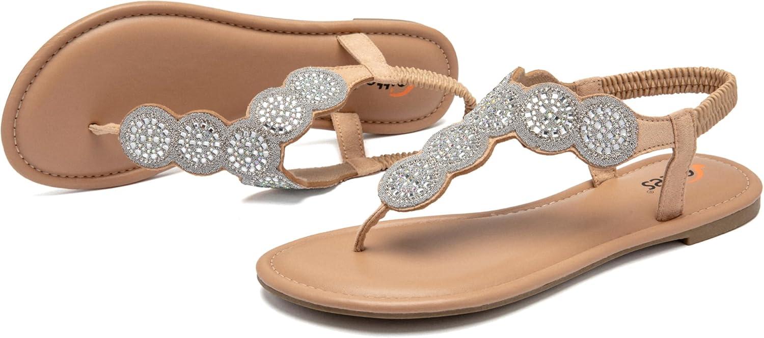 image:imageVeittes sandales boho plates pour femmes Sandales lgantes et confortables bride lastique arrire sabot ouvert sandales tong dt avec strass et sangle de chevilleArgent Fr2307004