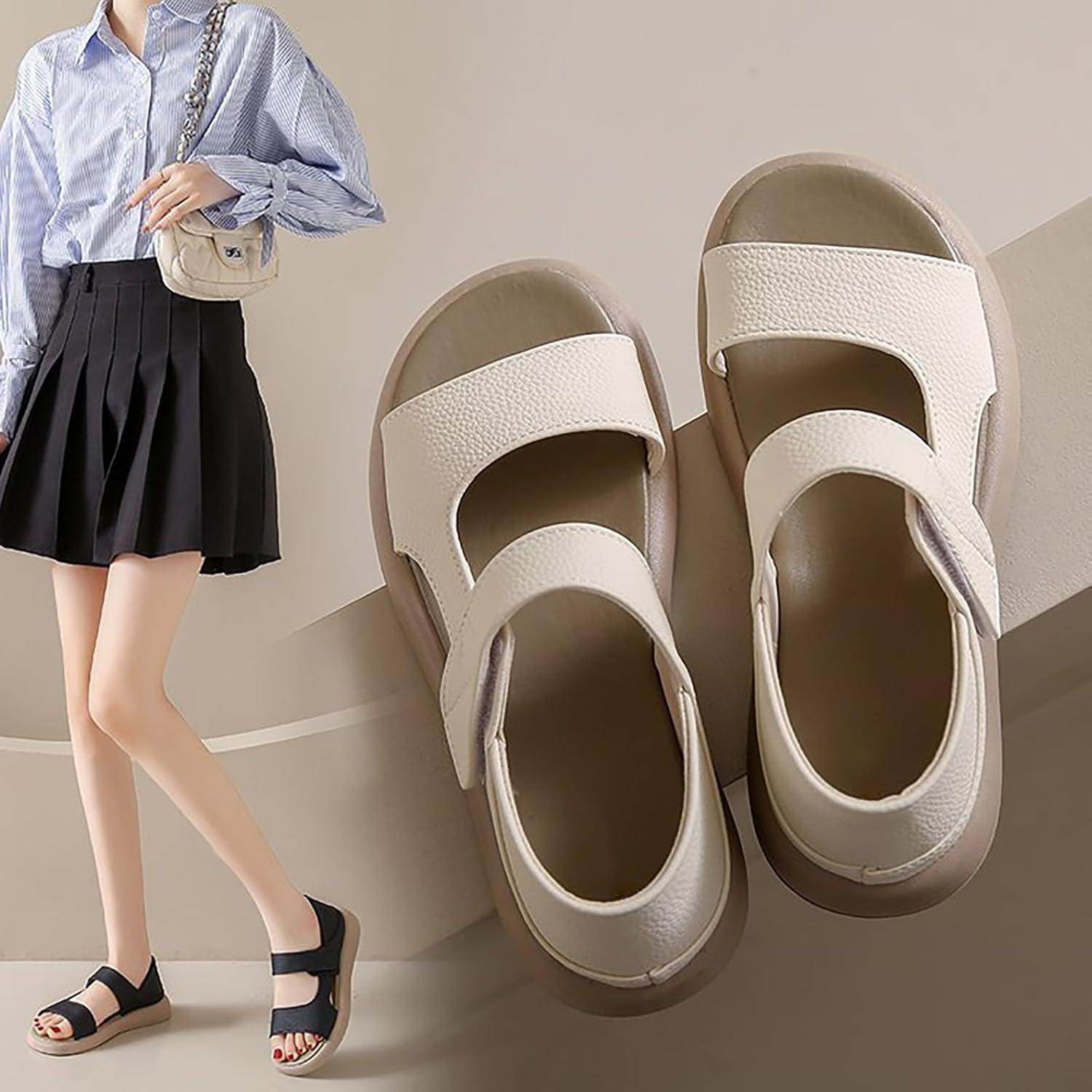 image:imagegnrique Sandales CompensEs Sandales DT Pour Femmes Bout Ouvert Bout Rond Semelle Paisse Une Ligne Avec Deux De Plage Portables Respirantes Ouvert Soutien Plantaire OrthopDiqueBeige