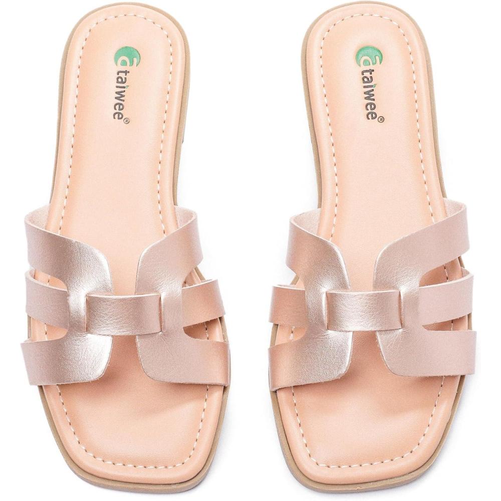 image:imageAtaiwee Sandales Plates pour Femme lgantes Sandales Mules Plates Bout Carr Confortables et Enfiler Lgres pour lt et lUsage QuotidienOr Fr7018