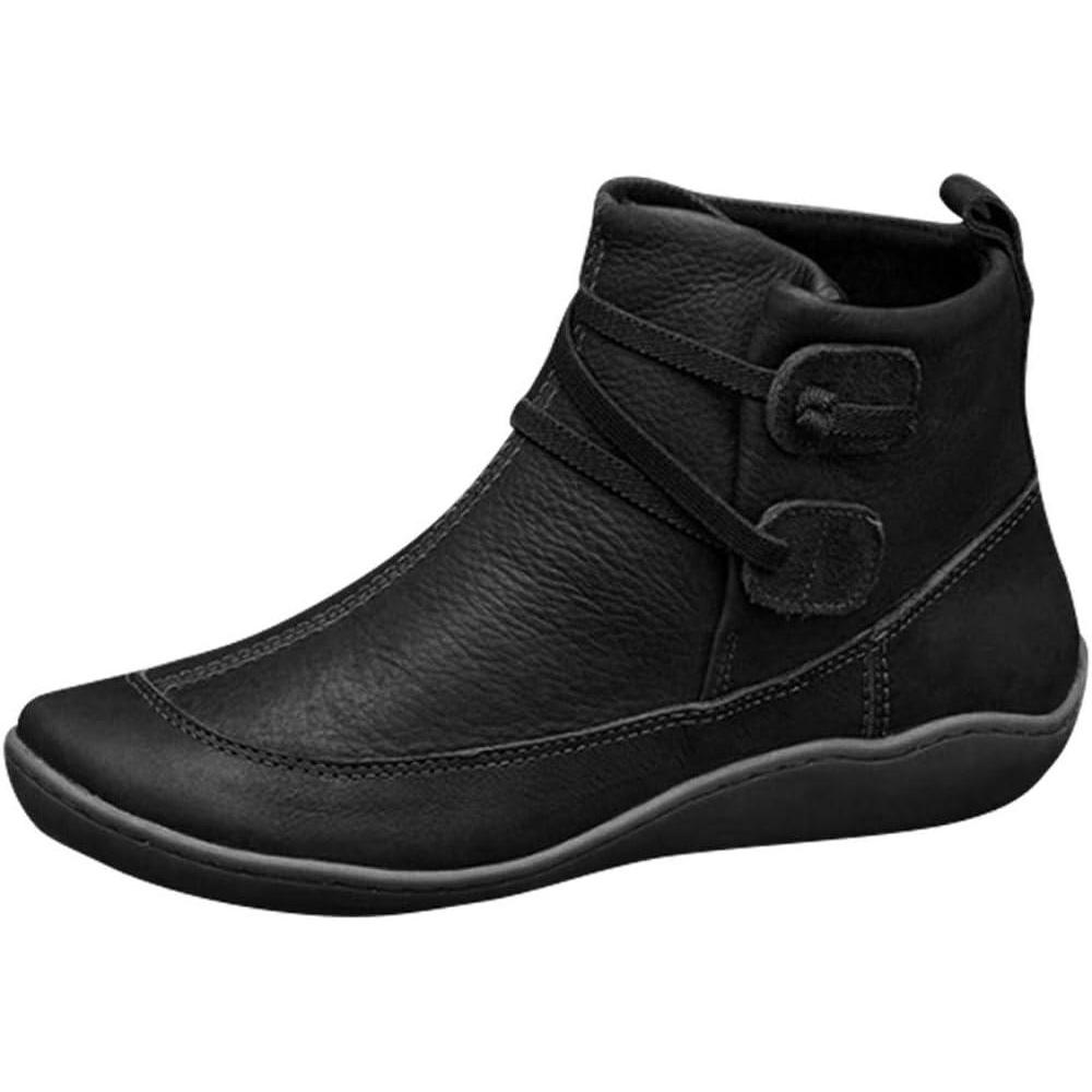 image:imageBottines pour femme Coupe large Style dcontract Confortables Antidrapantes lgantes Vintage Chaussures compenses basses Pour lextrieur le bureau lhiverNoir