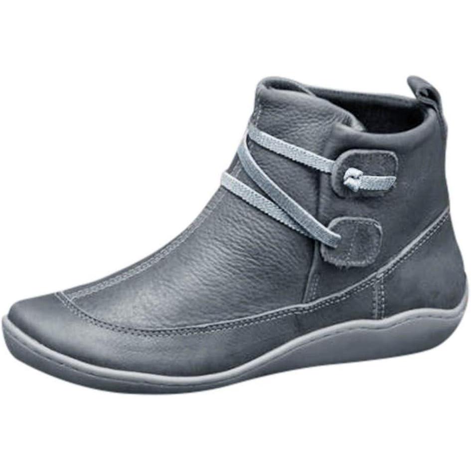 image:imageBottines pour femme Coupe large Style dcontract Confortables Antidrapantes lgantes Vintage Chaussures compenses basses Pour lextrieur le bureau lhiverGris