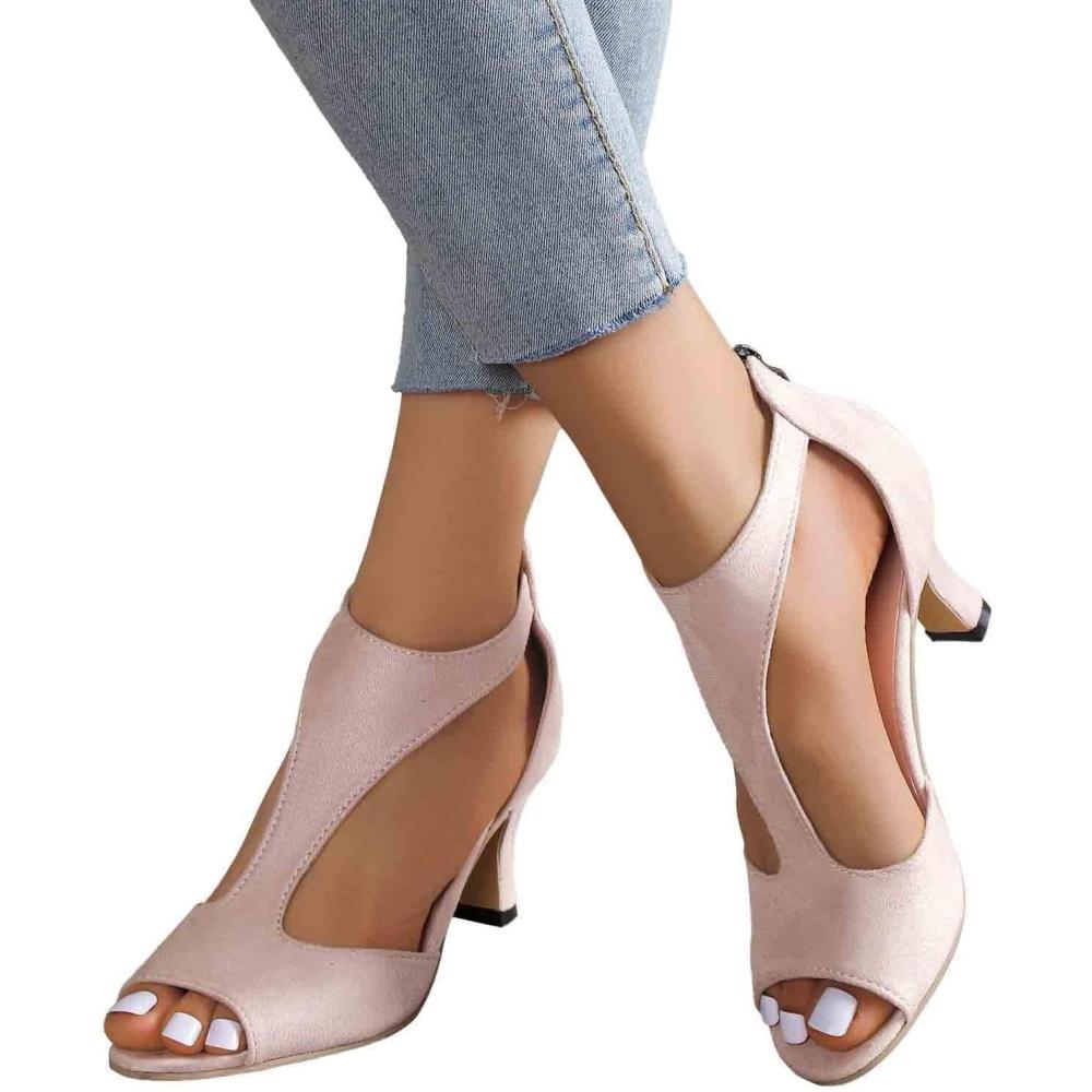 image:imageChaussure Femme Petit Talon Sandales Compenses NuPieds Chaussures Ete Ouvertes Escarpins Couleur Unie Talon Soire High Heels Chic Et Confort Orthopedique Poisson Bouche SandaleA02beige