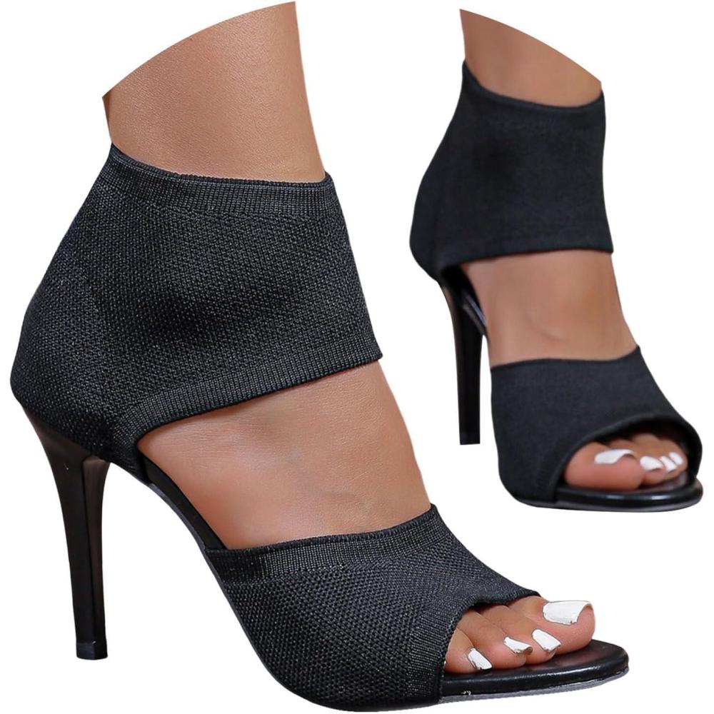 image:imageChaussure Femme Petit Talon Sandales Compenses NuPieds Chaussures Ete Ouvertes Escarpins Couleur Unie Talon Soire High Heels Chic Et Confort Orthopedique Poisson Bouche SandaleB01noir