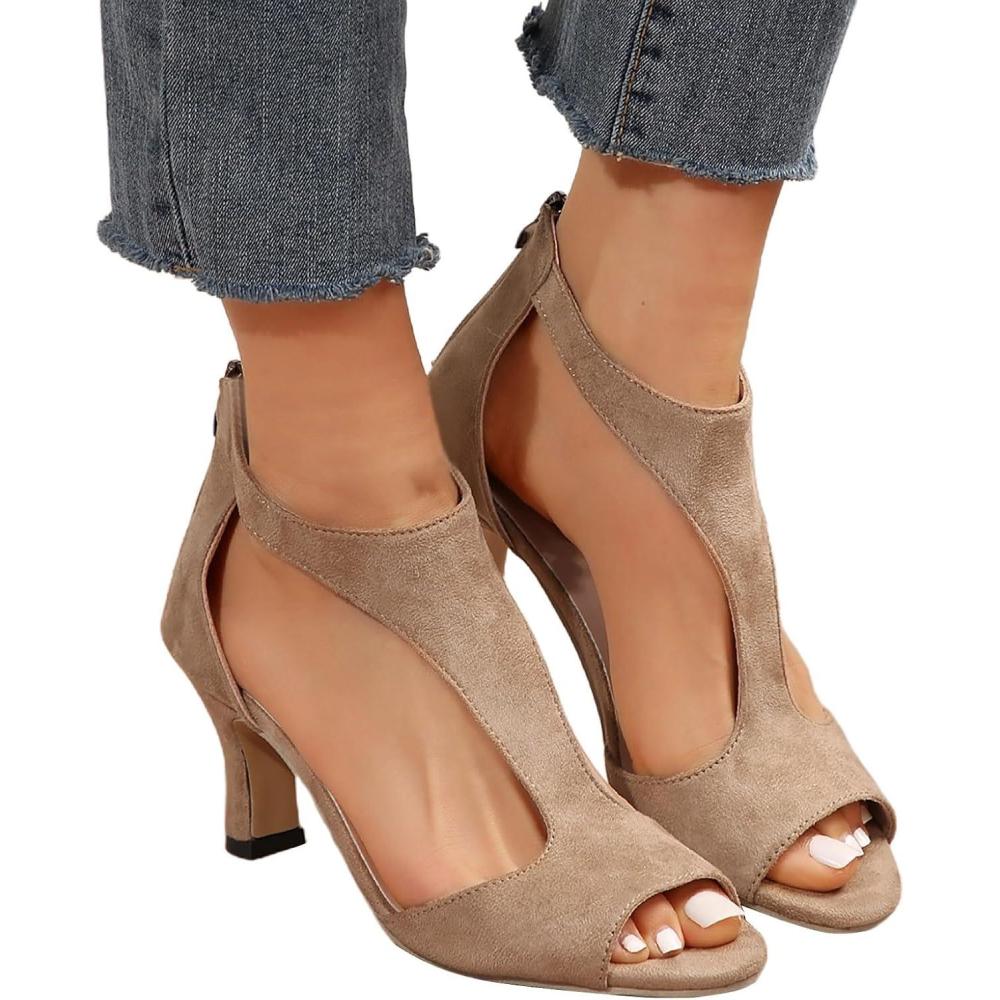 image:imageChaussure Femme Petit Talon Sandales Compenses NuPieds Chaussures Ete Ouvertes Escarpins Couleur Unie Talon Soire High Heels Chic Et Confort Orthopedique Poisson Bouche SandaleA07marron