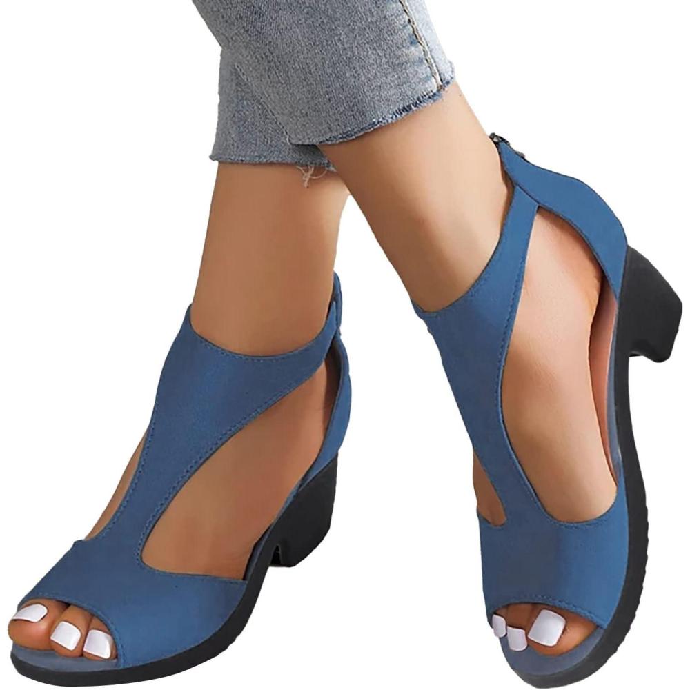 image:imageChaussure Femme Petit Talon Sandales Compenses NuPieds Chaussures Ete Ouvertes Escarpins Couleur Unie Talon Soire High Heels Chic Et Confort Orthopedique Poisson Bouche SandaleA04bleu