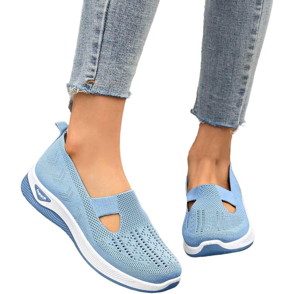 image:imageChaussures Orthopediques Femmes Ete Confortable Pieds Larges Sandales Baskets Chaussure Orthopedique Femme De Marche sans Lacets Basket Basquette Confort Chic Sneakers Legere04 Light Blue