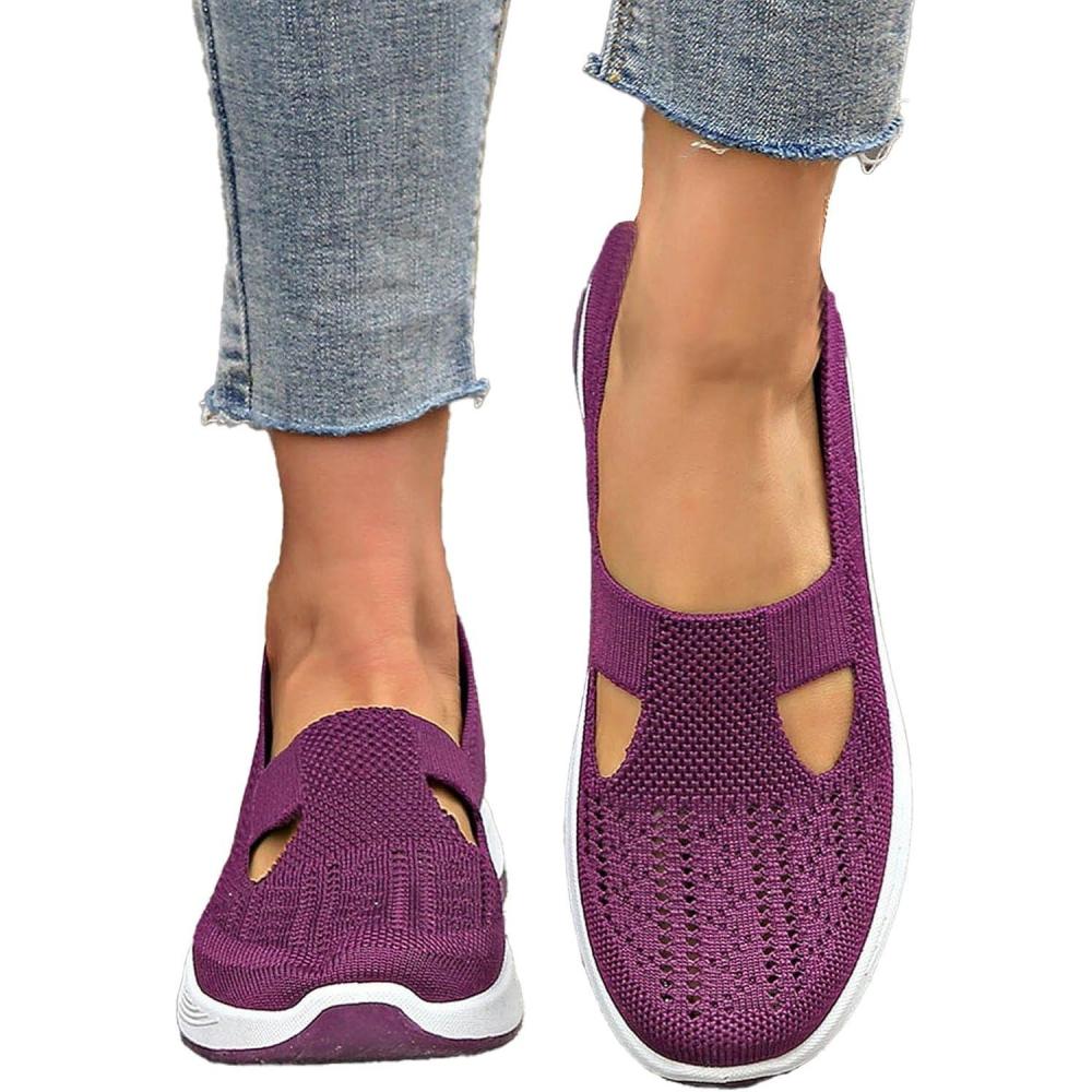 image:imageChaussures Orthopediques Femmes Ete Confortable Pieds Larges Sandales Baskets Chaussure Orthopedique Femme De Marche sans Lacets Basket Basquette Confort Chic Sneakers Legere02 Dark Purple