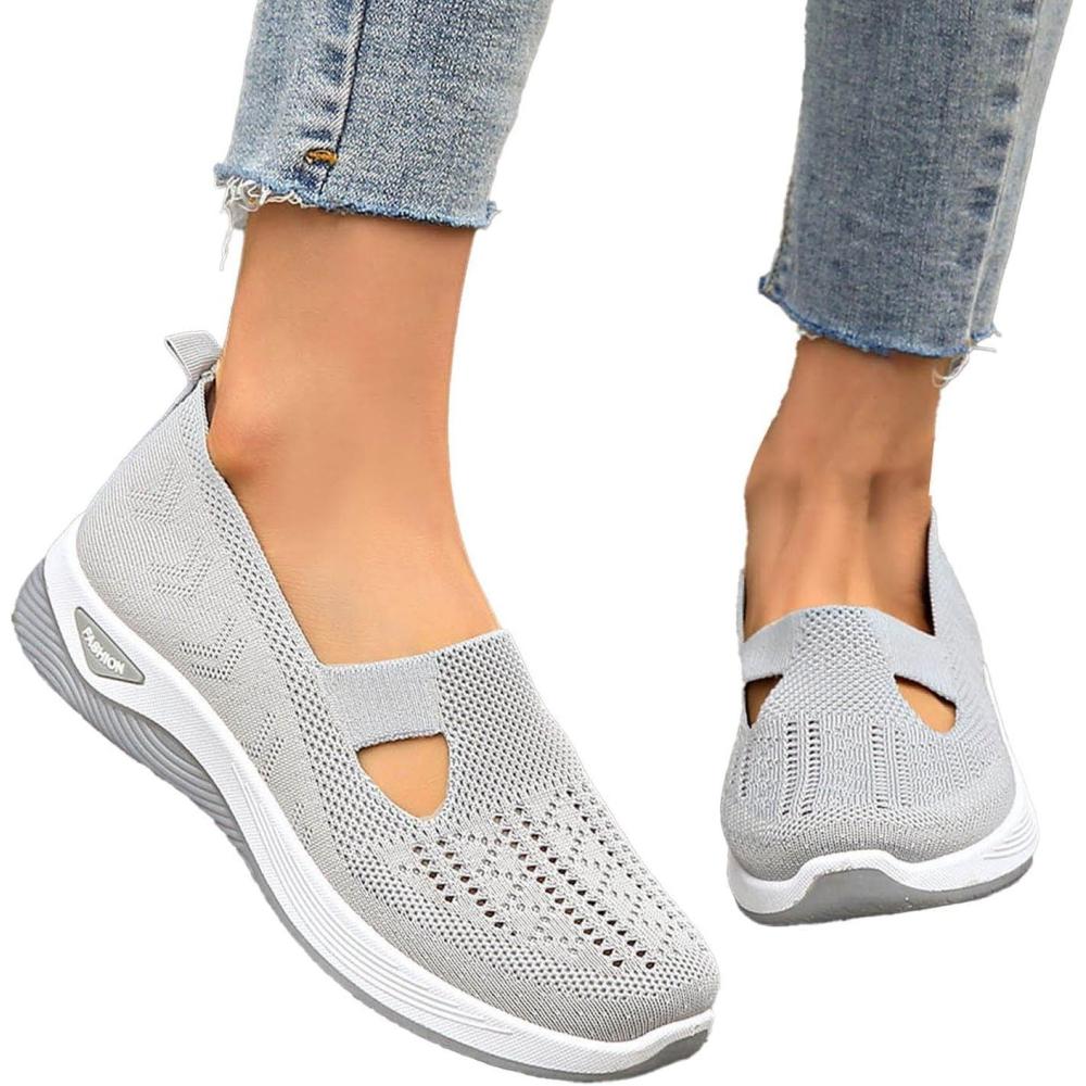 image:imageChaussures Orthopediques Femmes Ete Confortable Pieds Larges Sandales Baskets Chaussure Orthopedique Femme De Marche sans Lacets Basket Basquette Confort Chic Sneakers Legere01 Grey