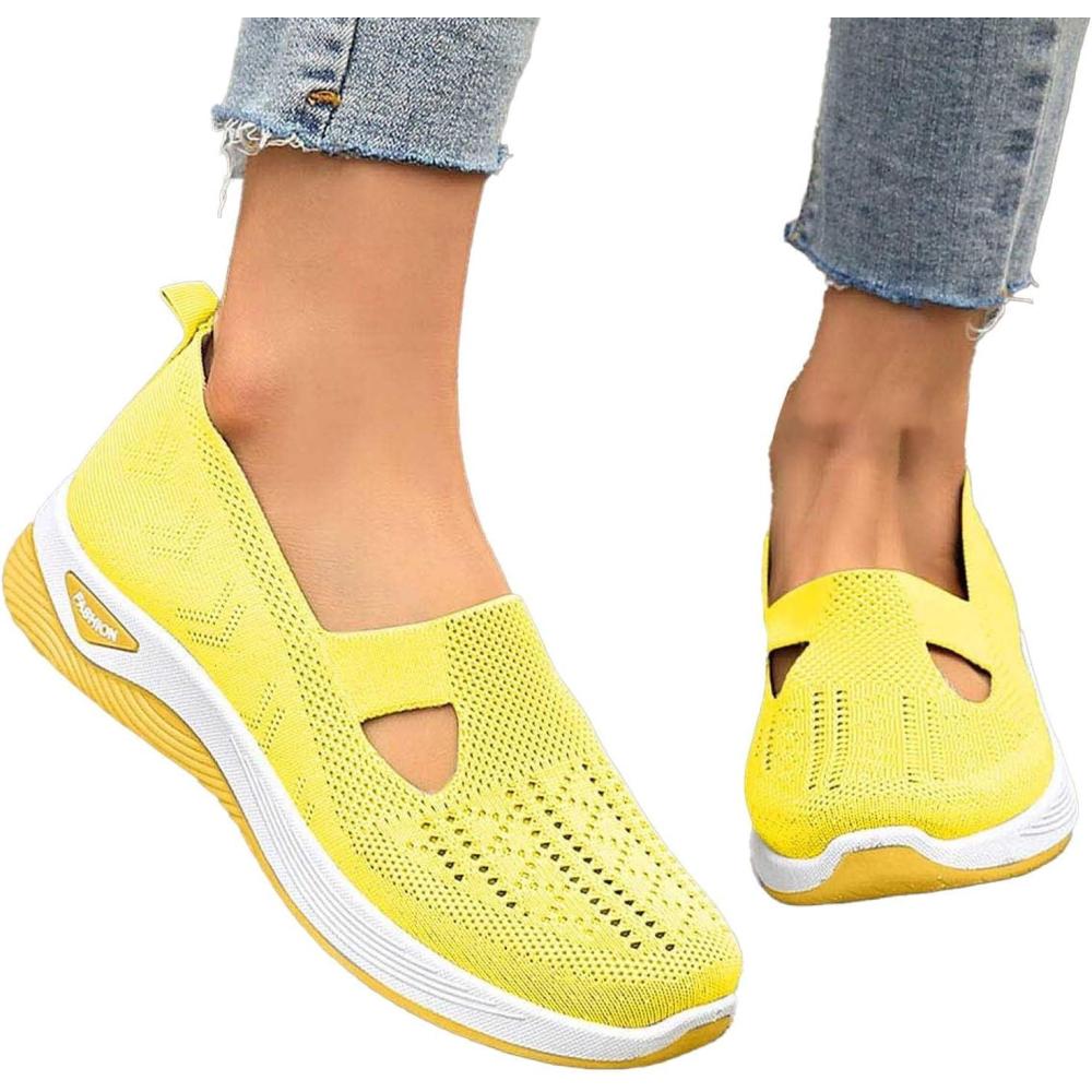 image:imageChaussures Orthopediques Femmes Ete Confortable Pieds Larges Sandales Baskets Chaussure Orthopedique Femme De Marche sans Lacets Basket Basquette Confort Chic Sneakers Legere02 Yellow
