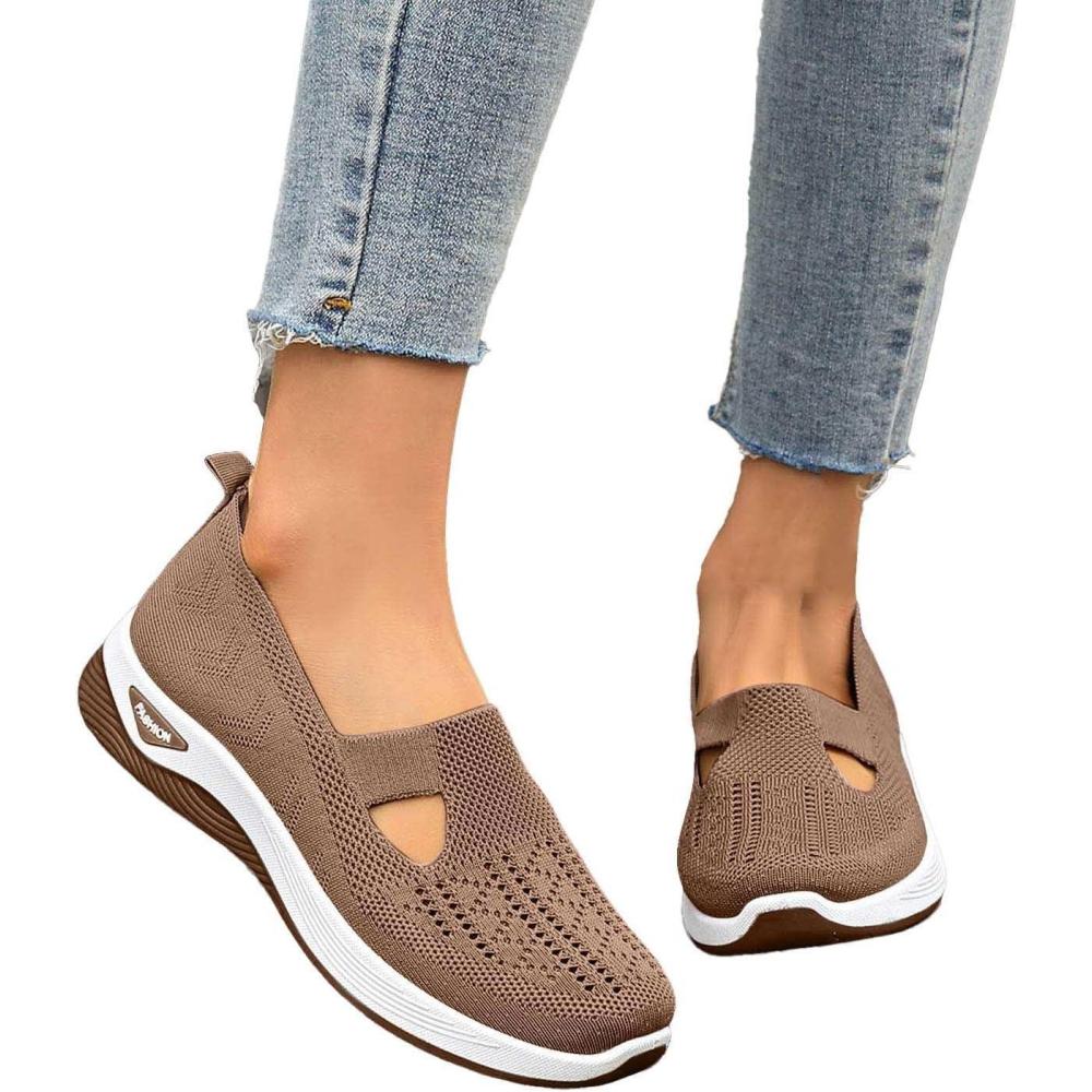 image:imageChaussures Orthopediques Femmes Ete Confortable Pieds Larges Sandales Baskets Chaussure Orthopedique Femme De Marche sans Lacets Basket Basquette Confort Chic Sneakers Legere03 Coffee