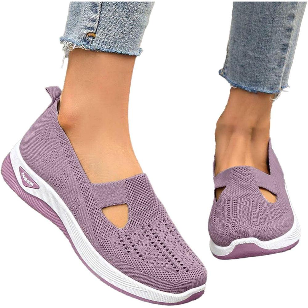 image:imageChaussures Orthopediques Femmes Ete Confortable Pieds Larges Sandales Baskets Chaussure Orthopedique Femme De Marche sans Lacets Basket Basquette Confort Chic Sneakers Legere02 Light Purple