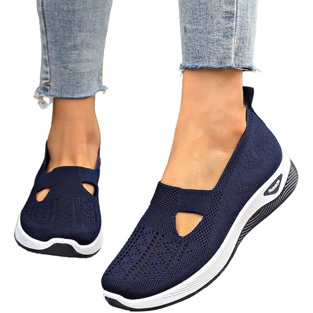 image:imageChaussures Orthopediques Femmes Ete Confortable Pieds Larges Sandales Baskets Chaussure Orthopedique Femme De Marche sans Lacets Basket Basquette Confort Chic Sneakers Legere01 Navy
