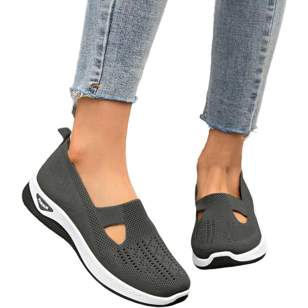 image:imageChaussures Orthopediques Femmes Ete Confortable Pieds Larges Sandales Baskets Chaussure Orthopedique Femme De Marche sans Lacets Basket Basquette Confort Chic Sneakers Legere03 Dark Gray