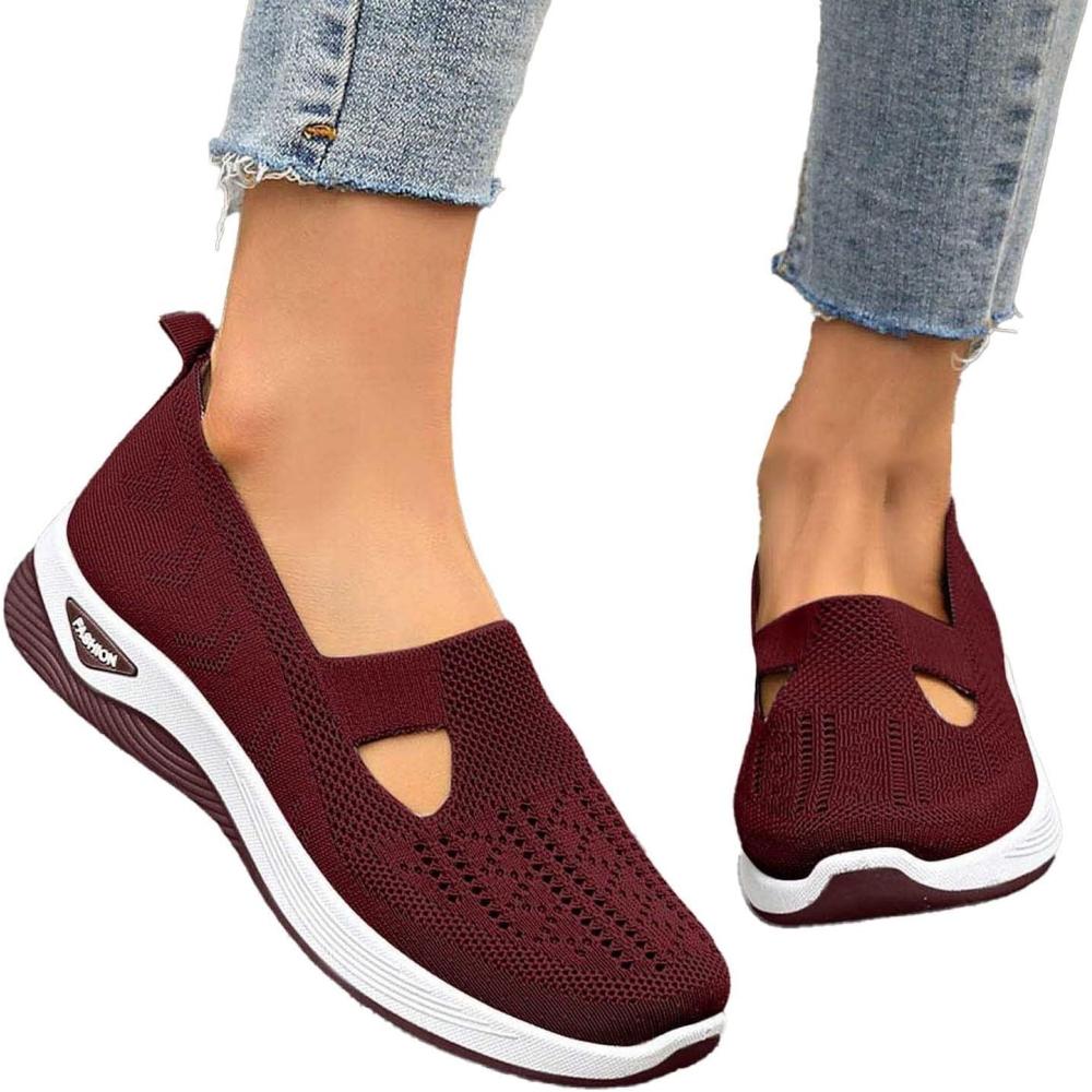 image:imageChaussures Orthopediques Femmes Ete Confortable Pieds Larges Sandales Baskets Chaussure Orthopedique Femme De Marche sans Lacets Basket Basquette Confort Chic Sneakers Legere02 Brick Red