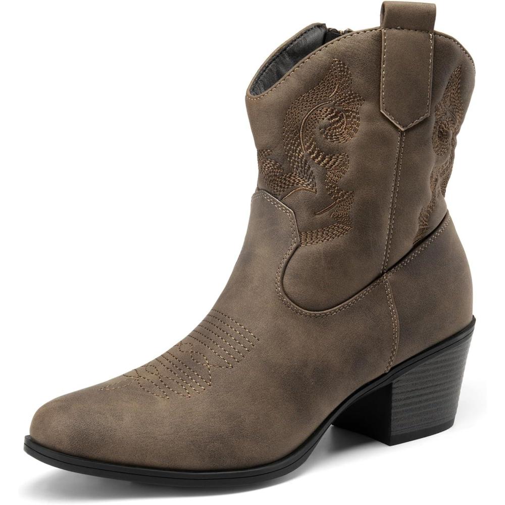 image:imageDREAM PAIRS Bottines de cowboy et cowgirl brodes pour femme Style western Talon bas et pais Bout rond Pour lautomneCamel