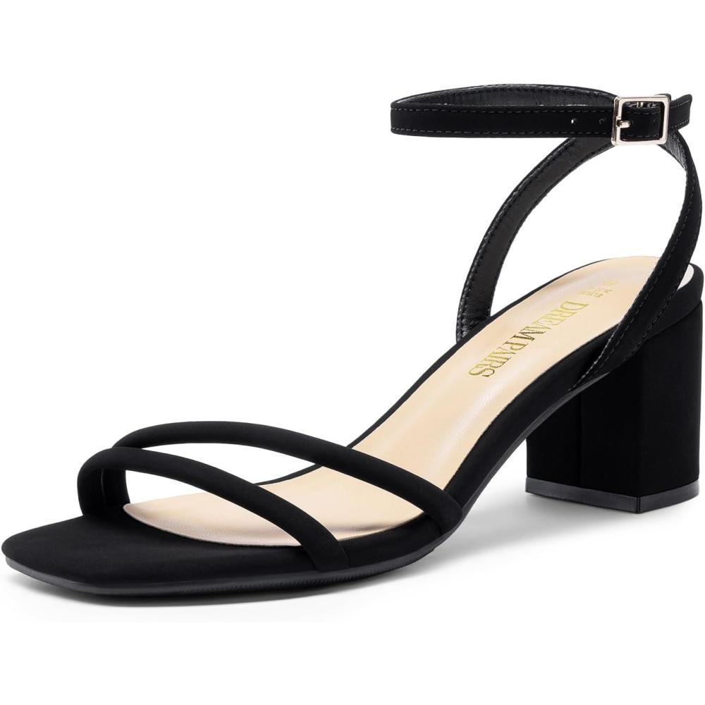 image:imageDREAM PAIRS Sandales talons bas bout ouvert avec boucle de cheville pour femmeNoir