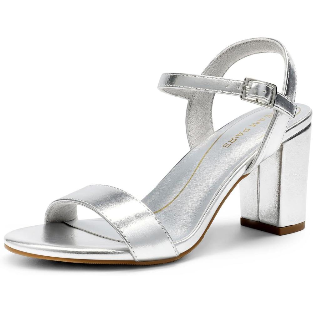 image:imageDREAM PAIRS Sandales talons pais pour femme Bout ouvert Sangle de cheville Tendance Pour fte de mariageArgent Pu