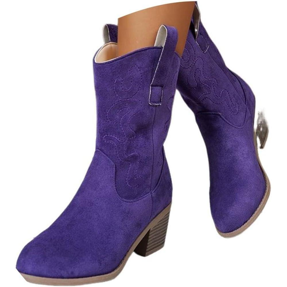 image:imageENEN Santiag Femme Hiver Bottes Bottes Cowboy Femme Gros Mollet Country Ankle Hiver de Trekking Plein Air Dcontracte De La Mode Western Chaussures Broderie Mode 3643Violet