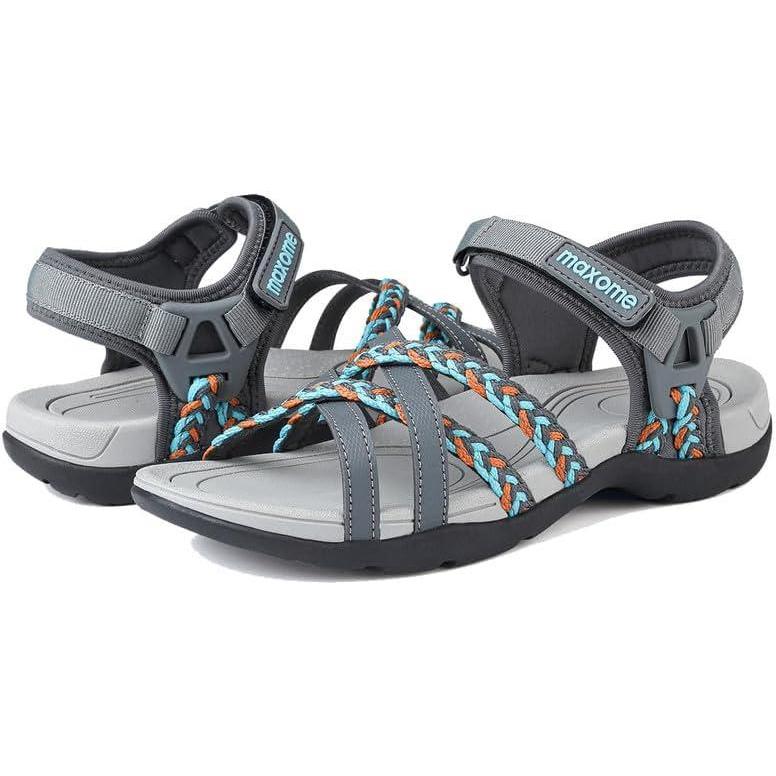 image:imageMaxome Sandales de randonne pour femme confortables et lgres pour la marche dt avec sangles fermeture autoagrippante idales pour la plageGris Blanc