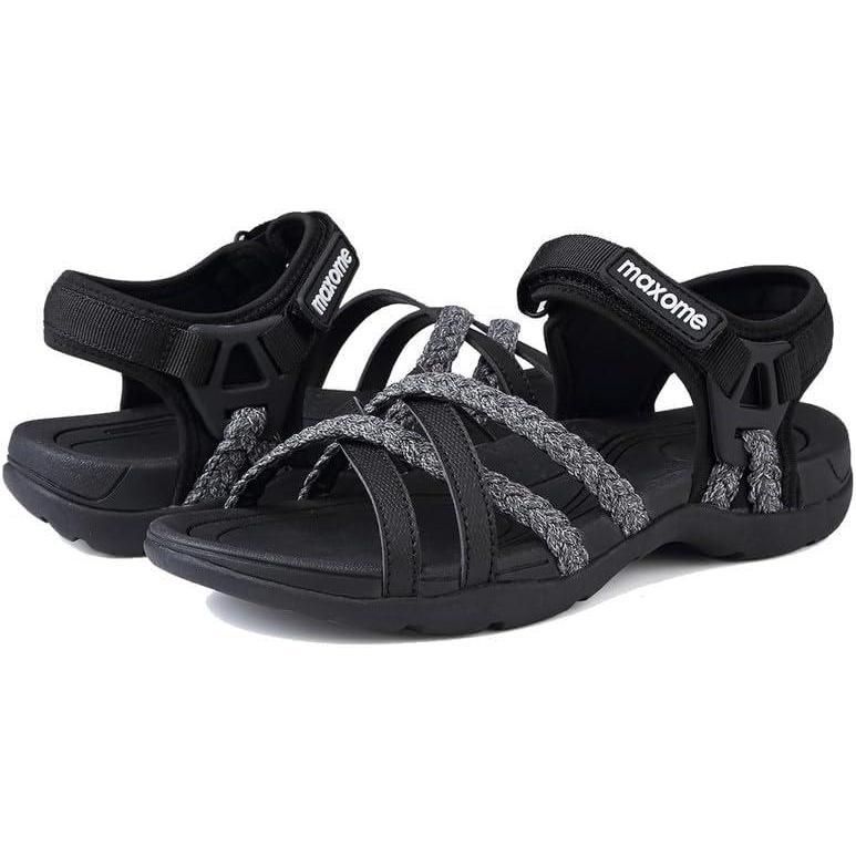 image:imageMaxome Sandales de randonne pour femme confortables et lgres pour la marche dt avec sangles fermeture autoagrippante idales pour la plageGris Noir
