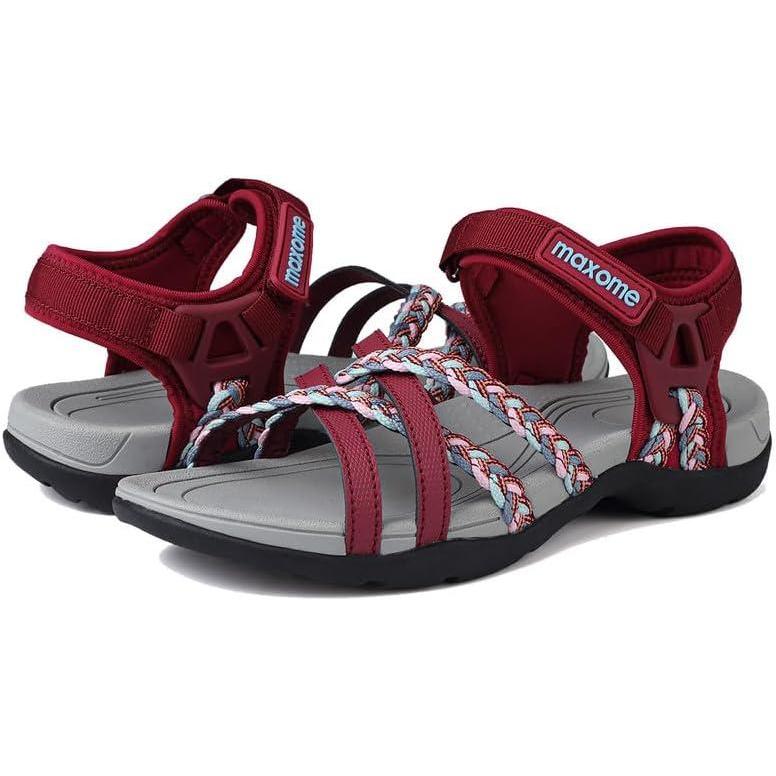 image:imageMaxome Sandales de randonne pour femme confortables et lgres pour la marche dt avec sangles fermeture autoagrippante idales pour la plageRouge Bordeaux Blanc